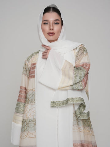 Luxurious Striped Open Abaya with Intricate Details